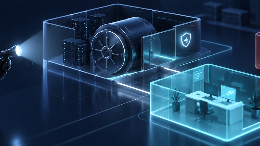 Deploy Agentic robot inspecting a protected vault, a limited workspace, and a paused access gate