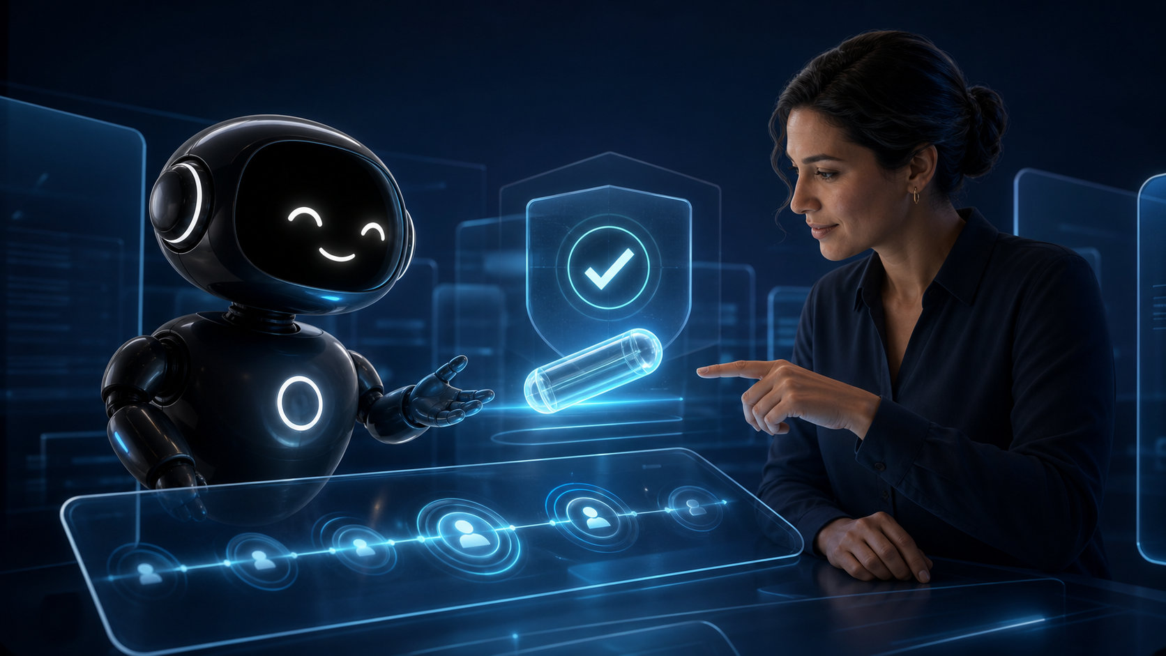 Deploy Agentic robot and a human reviewer checking a secure customer handoff record