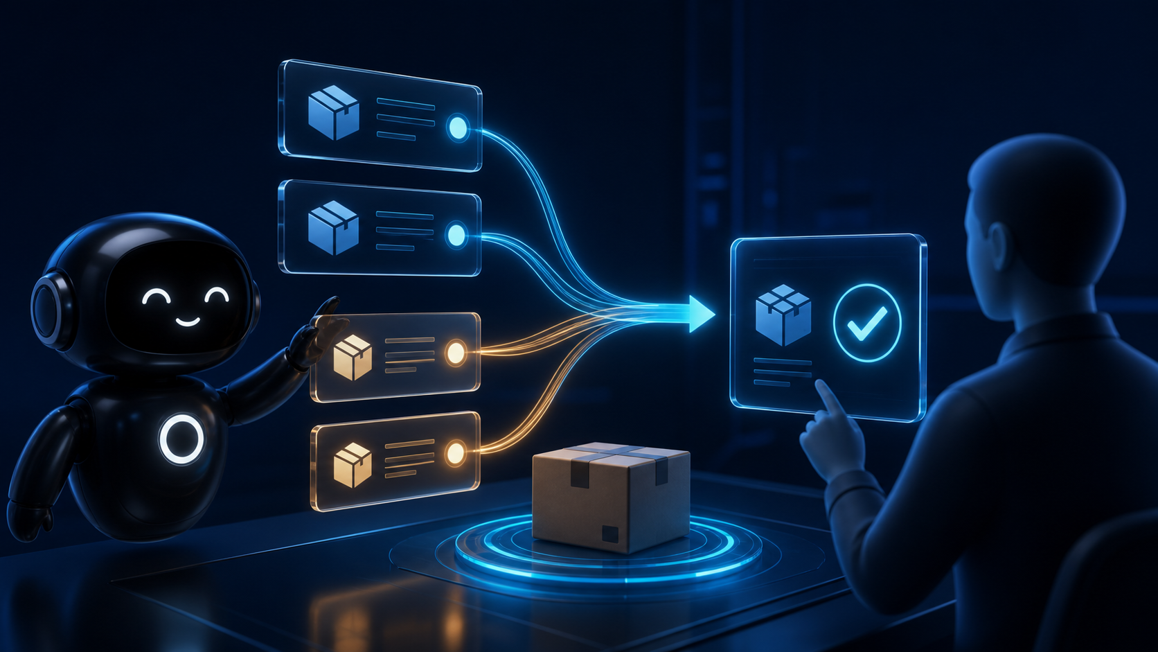 Deploy Agentic robot and a human operator comparing package records before confirming a delivery path
